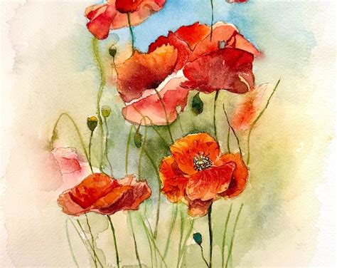 Poppies Original Watercolor Painting, Poppies Aquarelle, Mother Gift ...