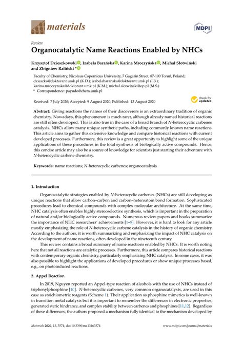 PDF Organocatalytic Name Reactions Enabled By NHCs