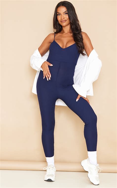 Maternity Navy Maternity Ribbed Jumpsuit Maternity Prettylittlething Aus