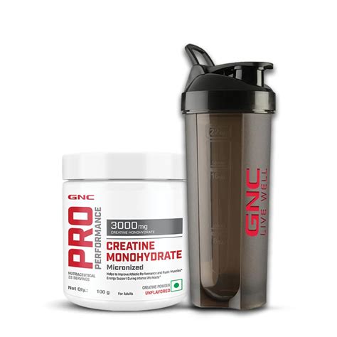 Gnc Creatine Monohydrate 100gms With Shaker 750ml Boosts Athletic