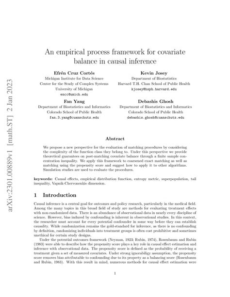 An Empirical Process Framework For Covariate Balance In Causal