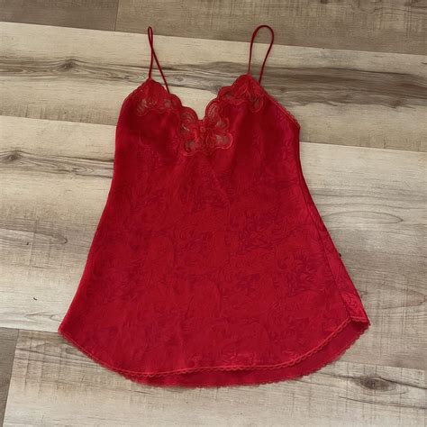 Vintage Red Lingerie Mini Slip Dress With Rose And Depop