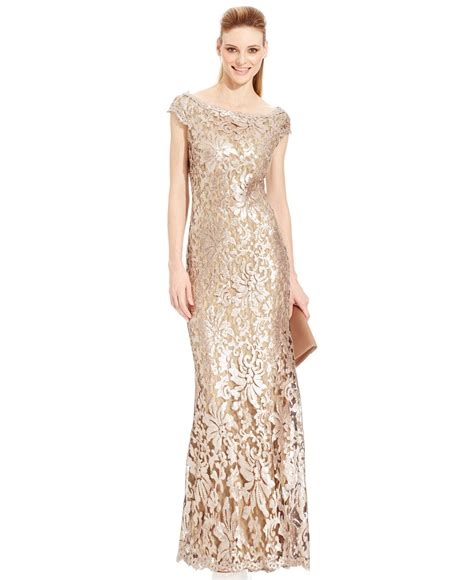 Adrianna Papell Sequin Embellished Metallic Gown Dresses Women