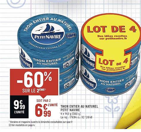 Promo Thon Entier Au Naturel Petit Navire Chez Spar Icatalogue Fr