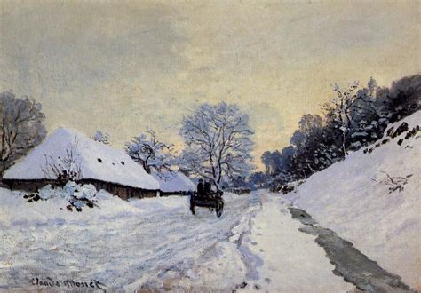 Monet Claude The Cart Snow Covered Road At Honfleur With Saint