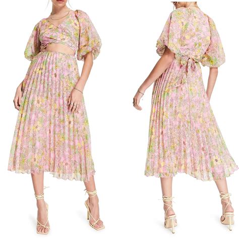 China Supplier Guangzhou Factory Wholesale Bulk Hot Popular Floral Print Pleat Faux Wrap Midi