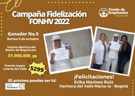 Ganadores Campaña Fidelización 2022 Fondo de empleados Harinera del Valle