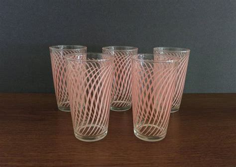 Vintage Pink Swirl Hazel Atlas Drinking Glasses Set Of 5 Mid Century