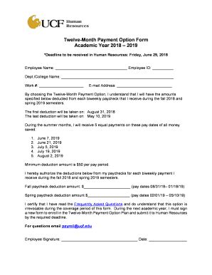 Fillable Online Hr Ucf Twelve Month Payment Option Form Fax Email Print