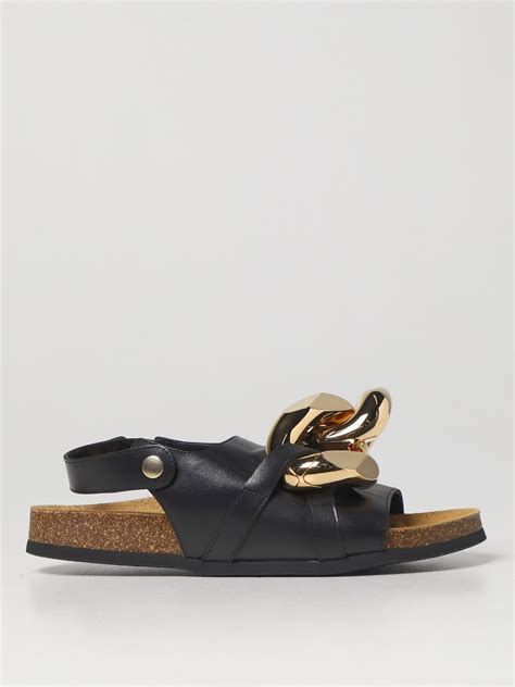 Jw Anderson Leather Sandal With Chain Black Jw Anderson Flat