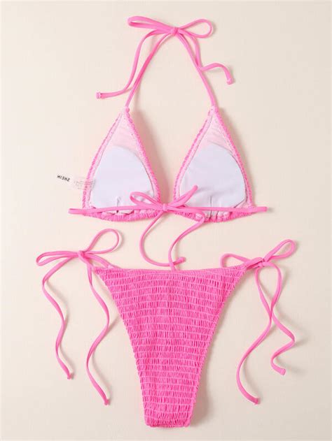 Bañador bikini con cordón lateral triángulo smocked Moda de Mujer