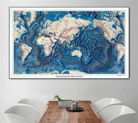 Large World Map Wall Art Map Of The World Blue World Map Etsy Cork