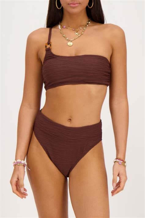 Bruin Bikini Broekje Met Structuur High Waist My Jewellery