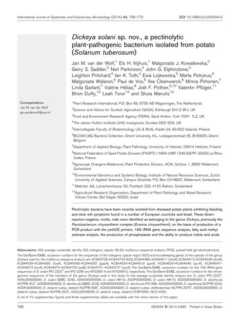 Pdf Dickeya Solani Sp Nov A Pectinolytic Plant Pathogenic Bacterium Isolated From Potato