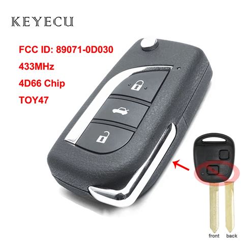 Keyecu Llave Remota Mejorada Fob Chip 4D66 De 433MHz Para Toyota Yaris