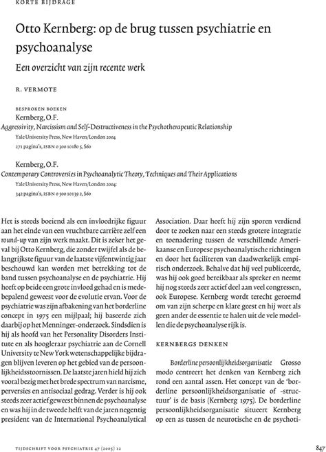 Otto Kernberg Op De Brug Tussen Psychiatrie En Psychoanalyse Pdf