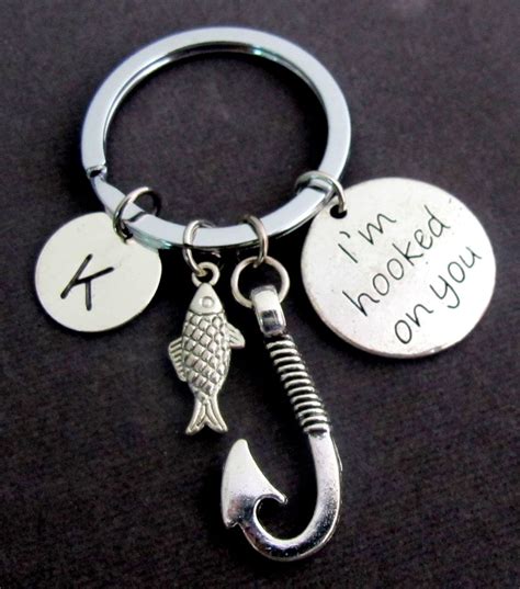 I M Hooked On You Keychain With Fish Hook And Cute Fish Etsy