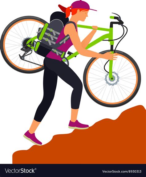 Bicycle Travel Woman Climbs Uphill Royalty Free Vector Image