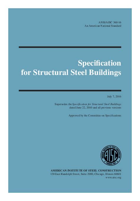 Pdf Specification For Structural Steel Buildings Supersedes The