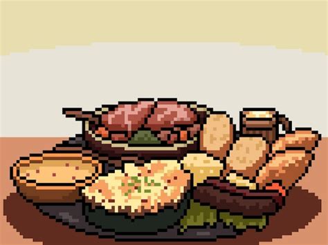 Premium Vector Pixel Art Restaurant Food Set