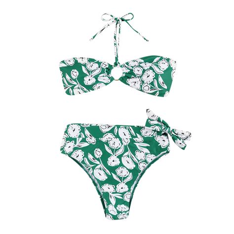 USNSM Floral Print Bikini Sets For Women Two Piece Strapless Swimsuit O