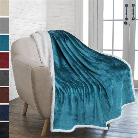 Pavilia Plush Sherpa Fleece Throw Blanket Teal Blue Soft Warm Fuzzy