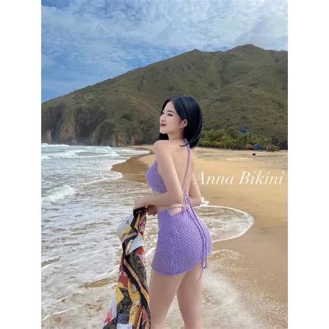 Set Bikini Món Áo Buộc Dây Cổ Và Eo Chất Len Mong Mặc Đi Bơi Đi Biển Cực Xinh Hàng QCCC