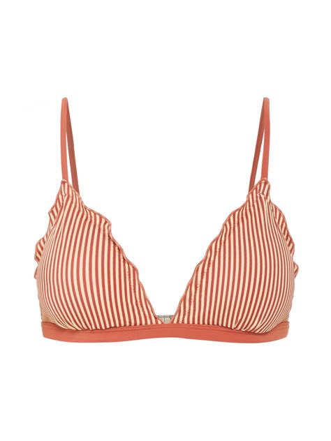 GESTREEPTE TRIANGEL BIKINI TOP Red Pieces