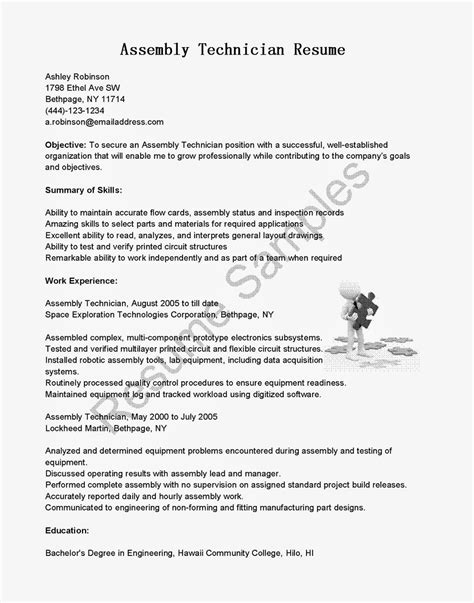 Resume Samples Assembly Technician Resume Sample