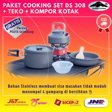 Jual Paket Nesting Cooking Set DS 308 Plus Teko Plus Kompor Kotak