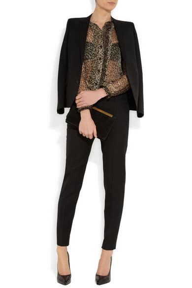 Saint Laurent Ruffled Leopard Print Silk Chiffon Blouse Net A