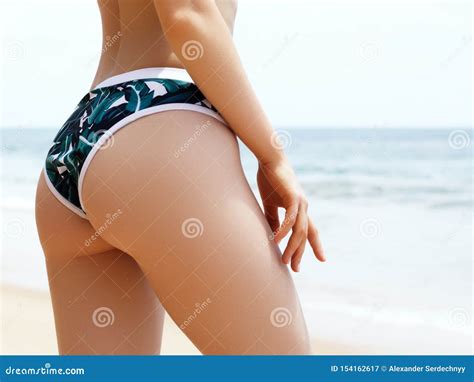 Beach Vacation Hot Beautiful Woman In Bikini Standing Of Beach Ocean