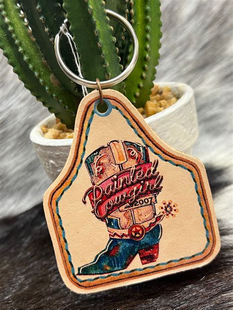 Xoxo Leather Painted Cowgirl Western Store Boot Logo Keychain Painted Cowgirl Western Store