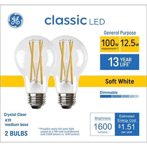 Ge Classic 100 Watt Eq A19 Soft White Medium Base E 26 Dimmable Led Decorative Light Bulb 2