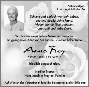 Traueranzeigen Von Anne Frey Schwarzw Lder Bote Trauer