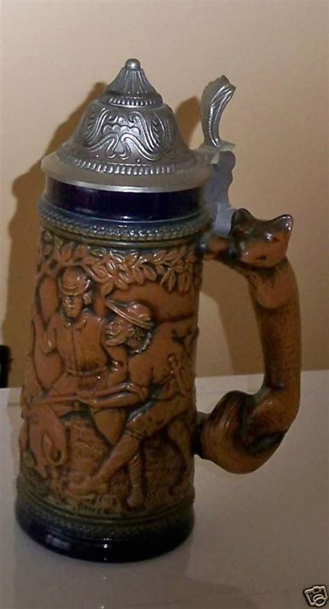 Gerz West Germany Hunter Fox Handle Lidded Beer Stein Etsy