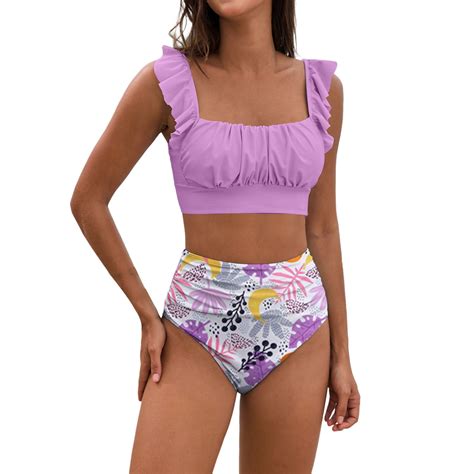 2 Piece Bikinis V Neck For Women Women S Flanged Bikini Set With Breast Pad Without Brackets