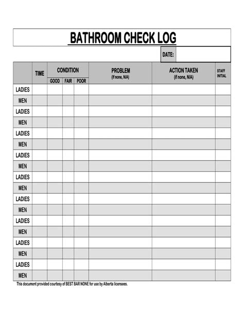 Bathroom Log Fill Online Printable Fillable Blank Pdffiller