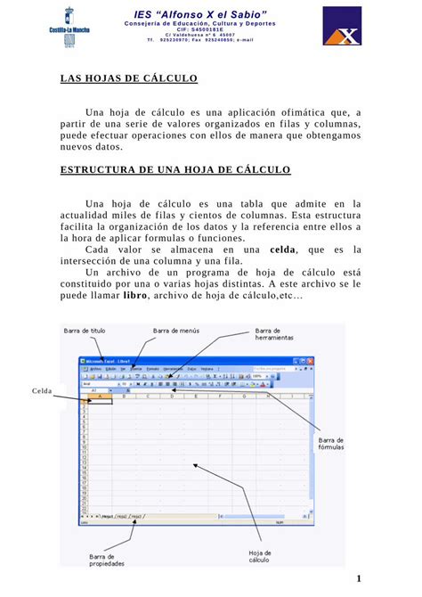 Pdf Las Hojas De CÁlculo Estructura De Una Hoja De · 1 Abre El Programa Microsoft Excel 2