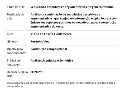 Plano De Aula 9º Ano Sequências Descritivas E Argumentativas No