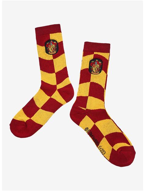 Harry Potter Gryffindor Crest Wavy Checkered Crew Socks Boxlunch