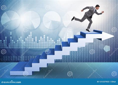 The Businessman Climbing Career Ladder In Business Concept Stock Image