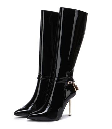 Giaro LEANDRA BLACK SHINY KNEE BOOTS Shoebidoo Shoes Giaro High Heels