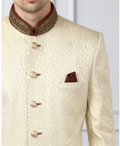 Wedding Stitched Ethnix Embroidered White Regular Fit Sherwani With