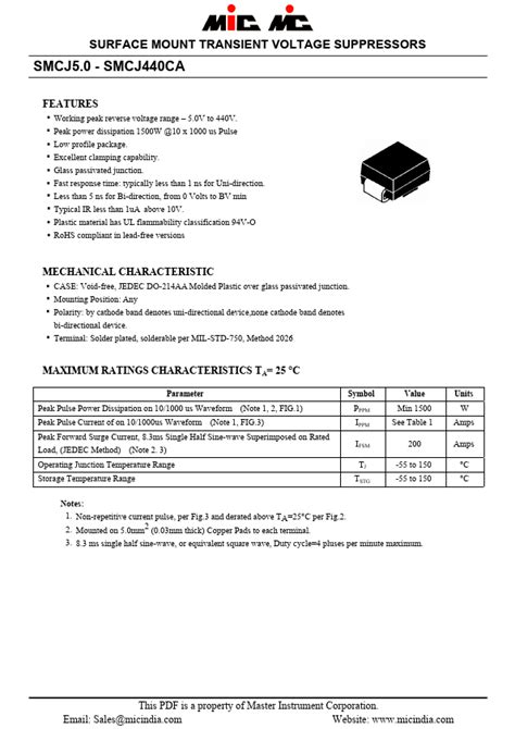 SMCJ24A Datasheet Pdf MIC