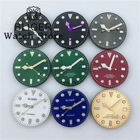 Bliger Mm Black Green Blue Red Gold Watch Dial With Hands Green