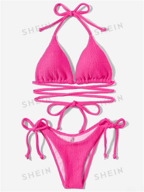 Shein Swim Conjunto De Bikini Texturizado Sujetador De Tri Ngulo