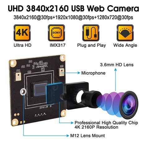 ELP High Resolution 4K Camera Sony IMX317 Color CMOS Camera Module