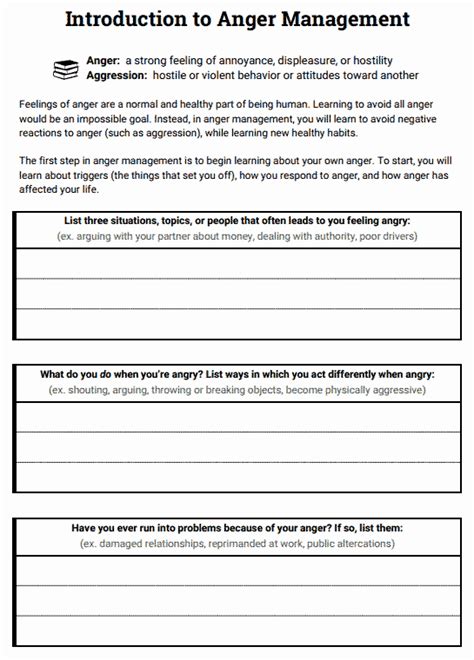 Anger Management Triggers Worksheet For Teens