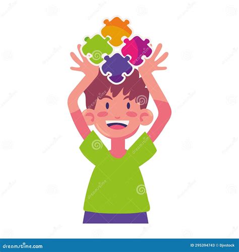 Autism kid with puzzles stock illustration. Illustration of illness ...